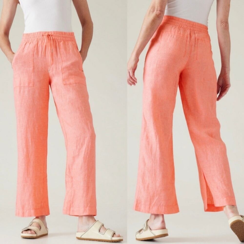 ATHLETA Retreat Linen Wide Leg Pants Peach Sunset 16 - Picture 12 of 12